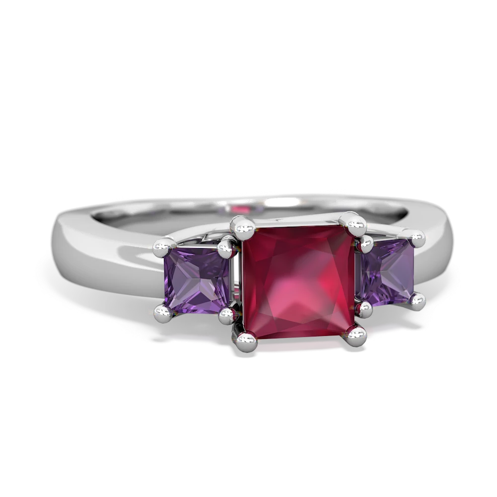 Ruby Three Stone Trellis 14K White Gold ring R4015