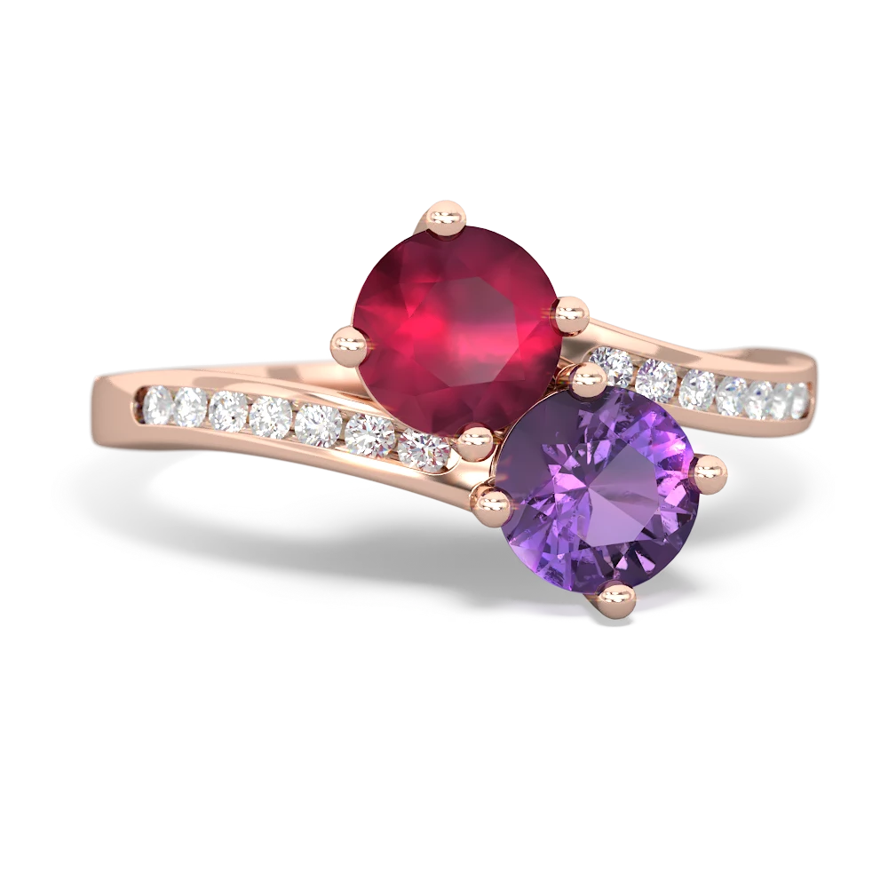 Ruby Channel Set Two Stone 14K Rose Gold ring R5303