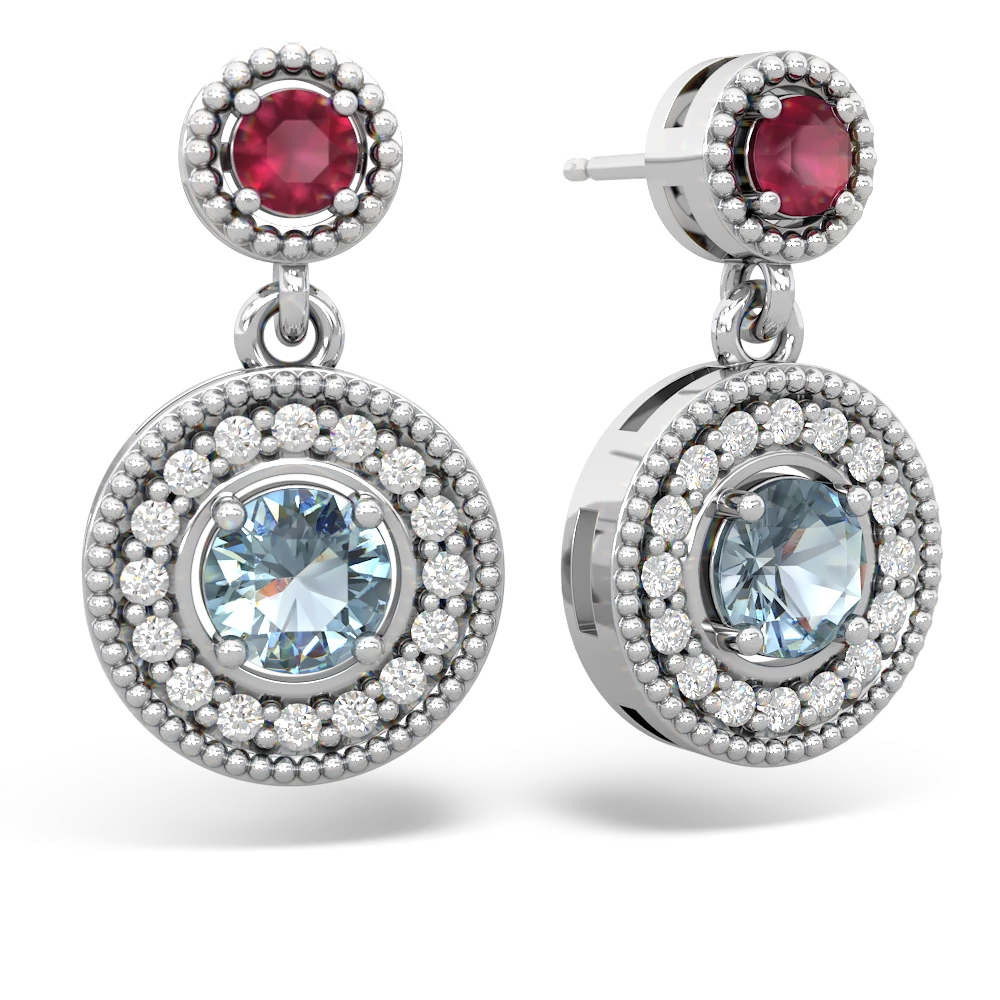 Ruby Halo Dangle 14K White Gold earrings E5319