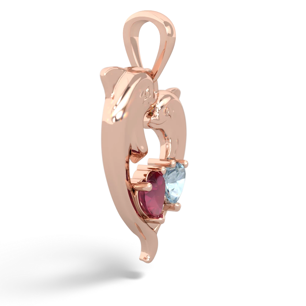 Ruby Dolphin Heart 14K Rose Gold pendant P5820