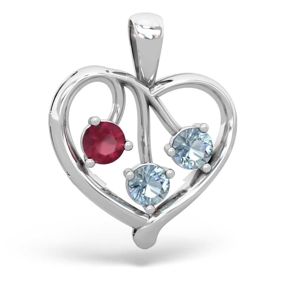 Ruby,Aquamarine London Topaz Glowing Heart Necklace - 14K