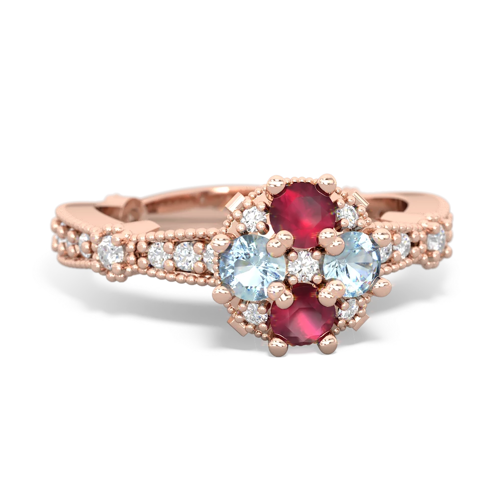 Ruby Sparkling Tiara Cluster 14K Rose Gold ring R26293RD