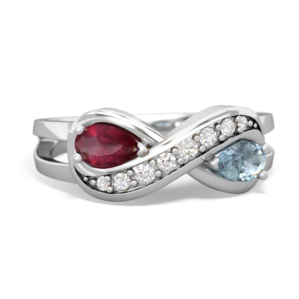 Ruby Diamond Infinity 14K White Gold ring R5390