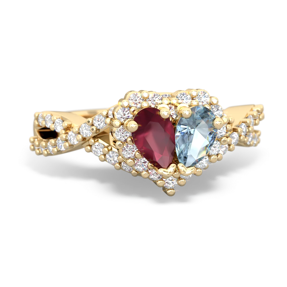 Ruby Diamond Twist 'One Heart' 14K Yellow Gold ring R2640HRT