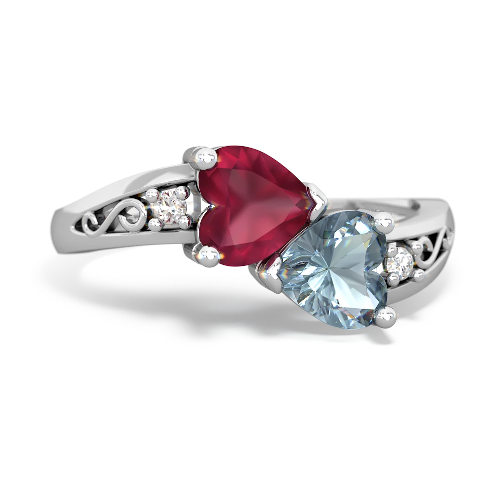 Ruby Snuggling Hearts 14K White Gold ring R2178