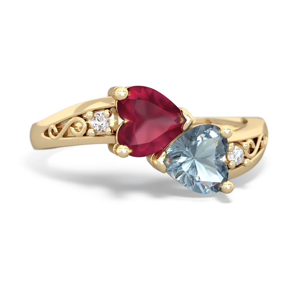 Ruby Snuggling Hearts 14K Yellow Gold ring R2178