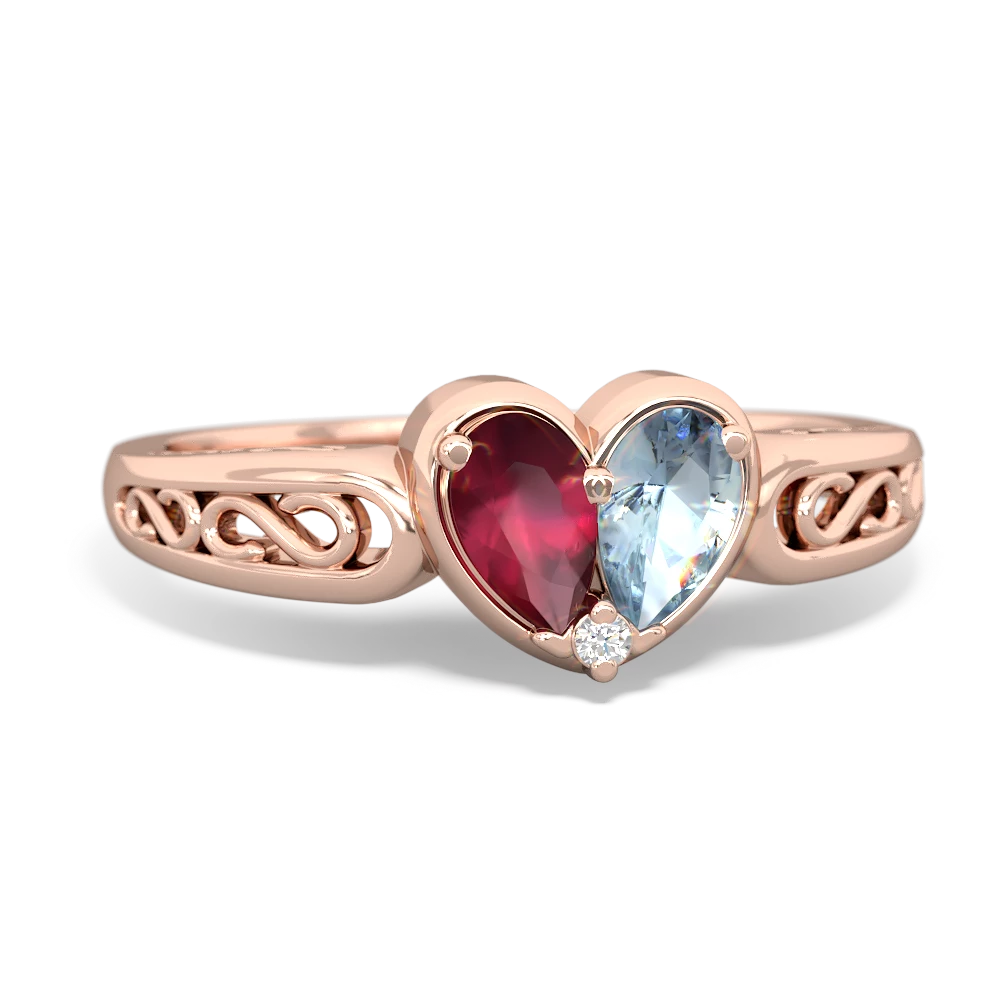 Ruby Filligree 'One Heart' 14K Rose Gold ring R5070