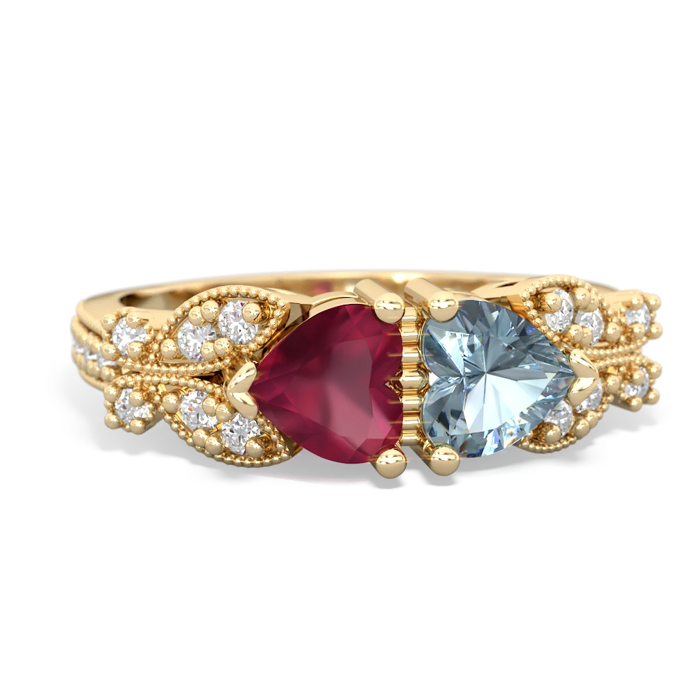 Ruby Diamond Butterflies 14K Yellow Gold ring R5601