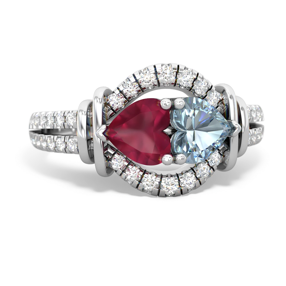 Ruby Art-Deco Keepsake 14K White Gold ring R5630