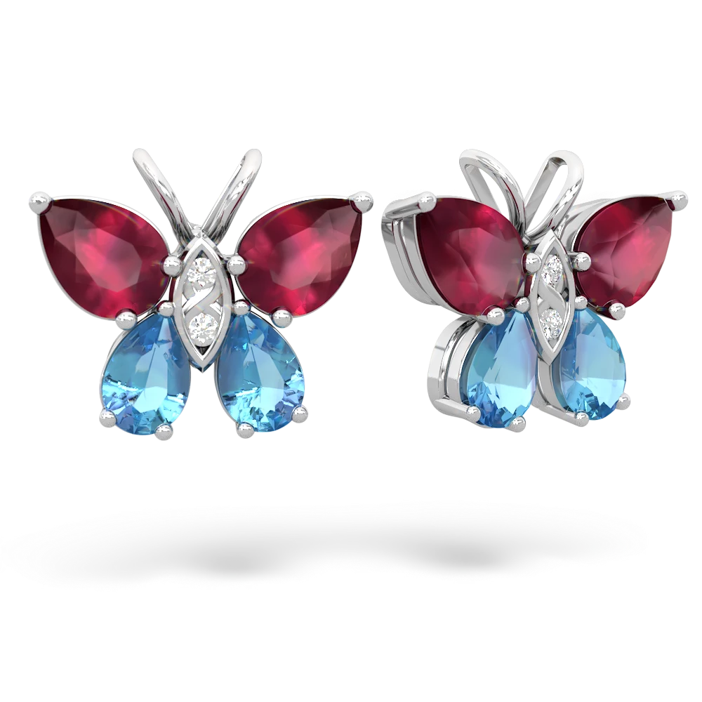 Ruby Butterfly 14K White Gold earrings E2215