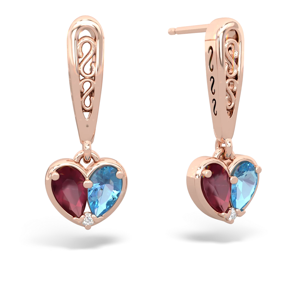 Ruby Filligree Heart 14K Rose Gold earrings E5070