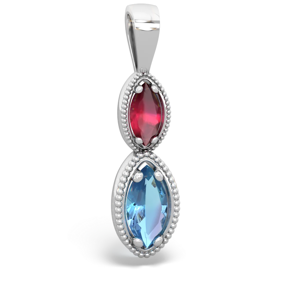 Ruby Antique-Style Halo 14K White Gold pendant P5700