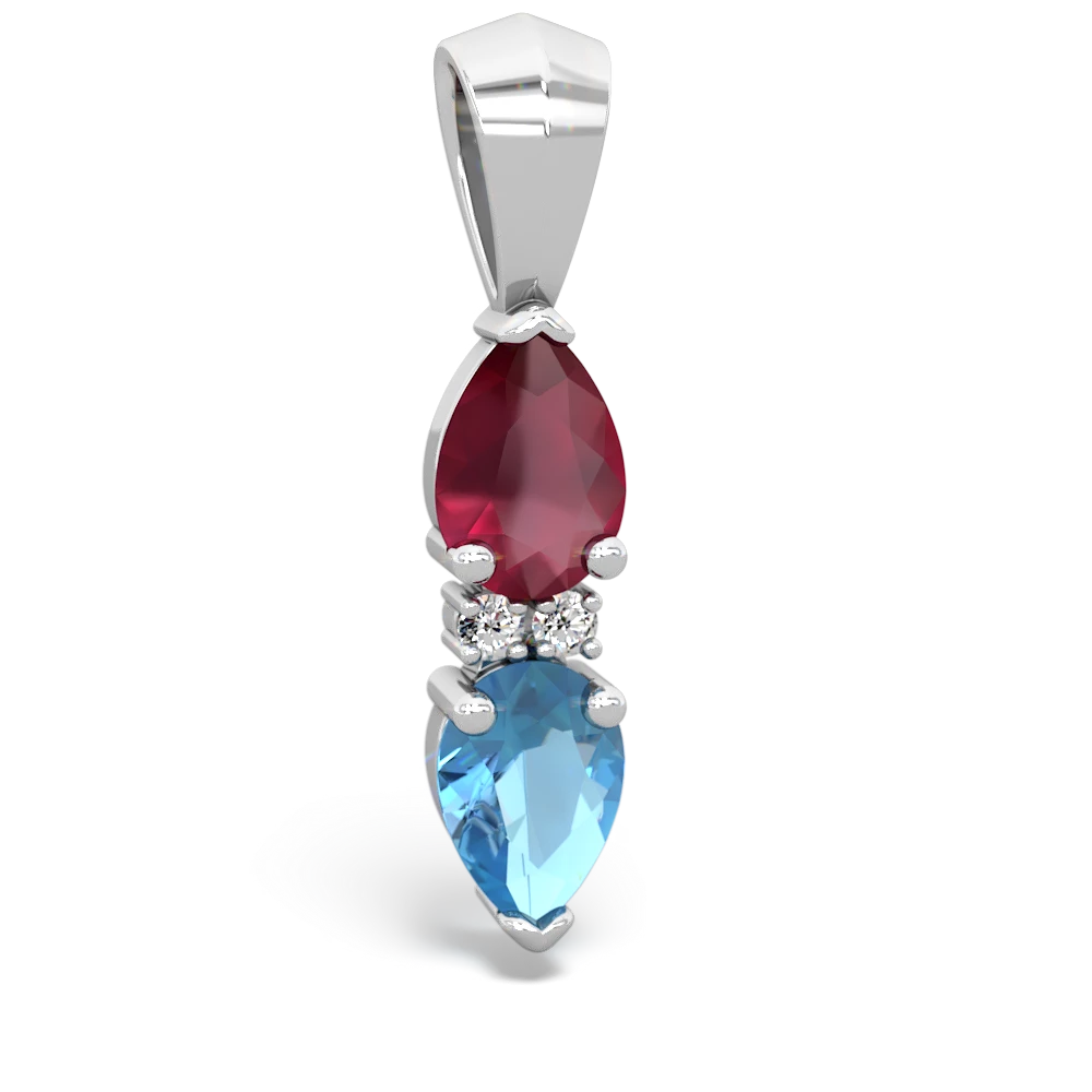 Ruby Bowtie Drop 14K White Gold pendant P0865