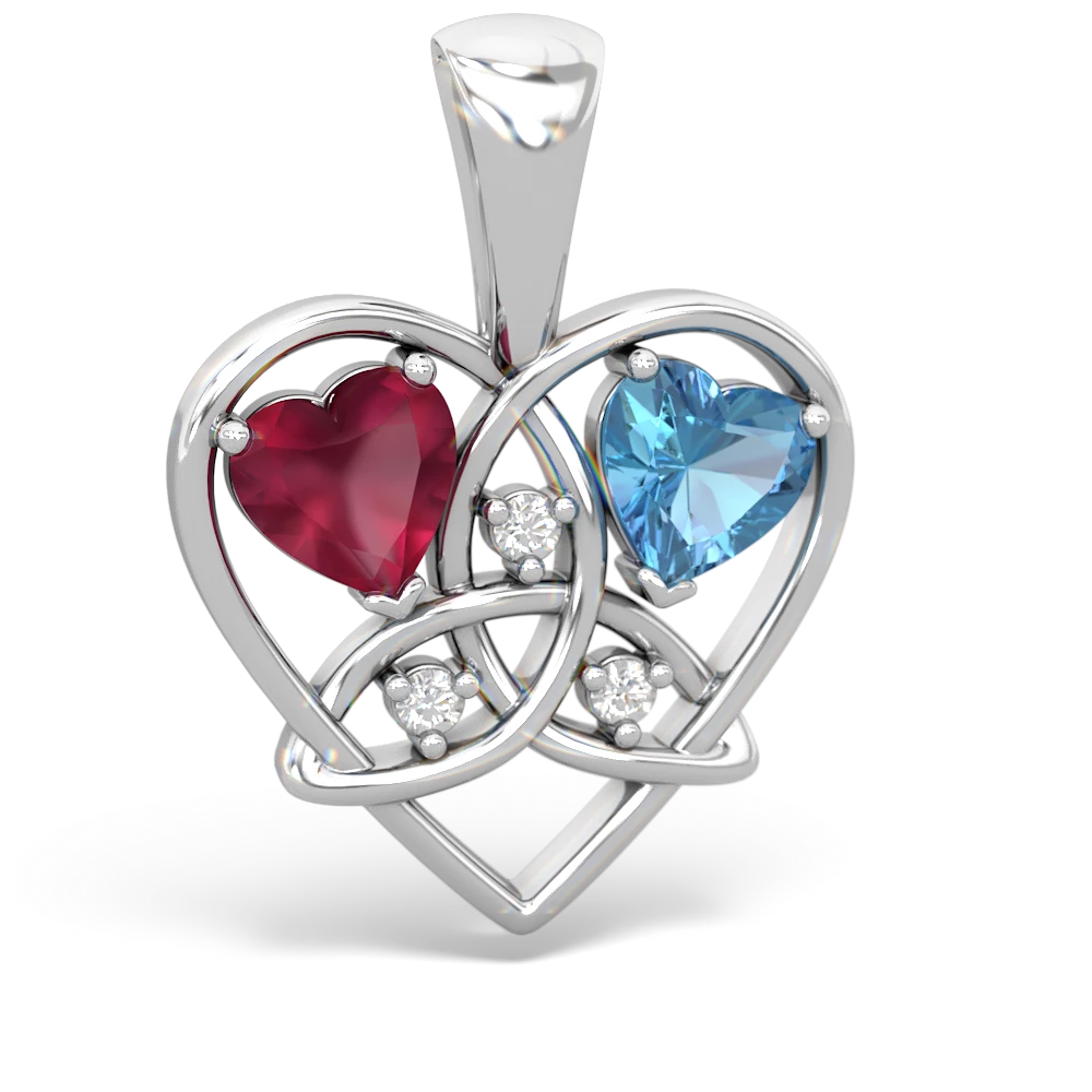 Ruby Celtic Trinity Heart 14K White Gold pendant P5331