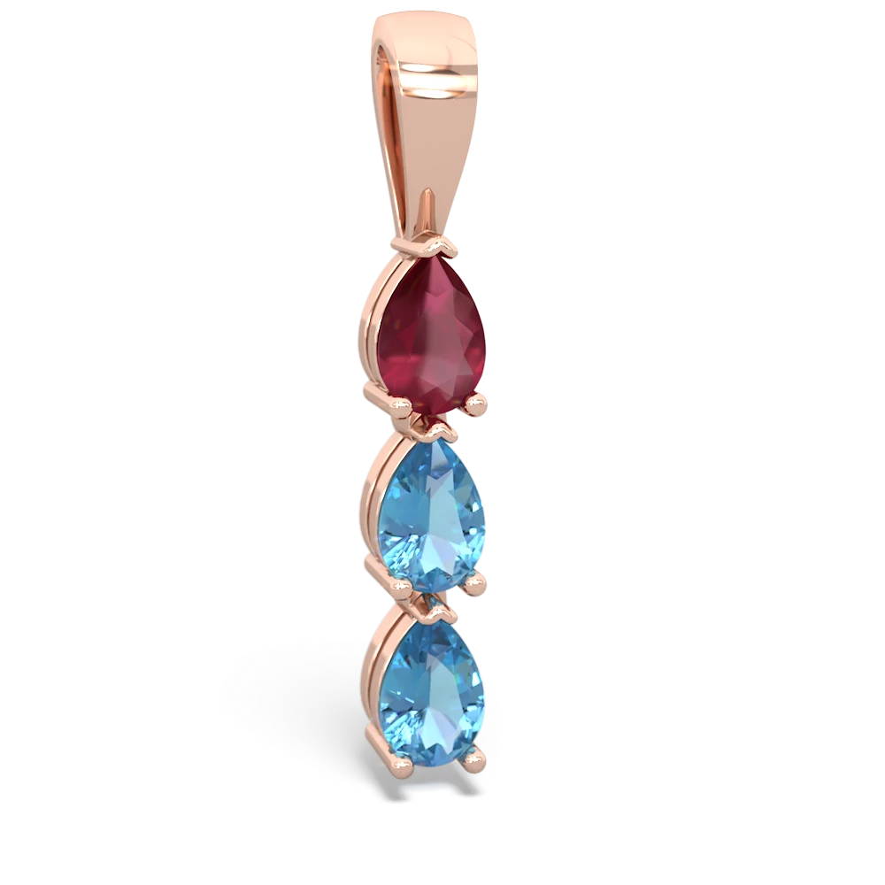 Ruby,Blue Topaz Aquamarine Dew Drops Necklace - 14K Rose Gold |JewelsForMe