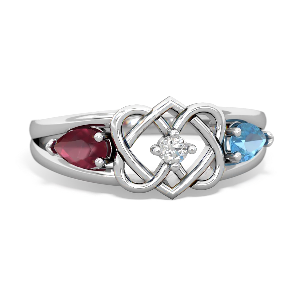 Ruby Hearts Intertwined 14K White Gold ring R5880