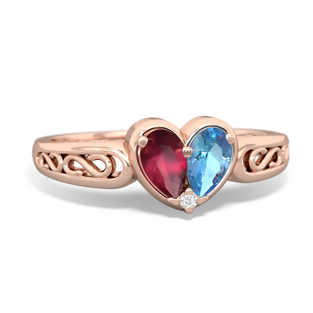 Ruby Filligree 'One Heart' 14K Rose Gold ring R5070