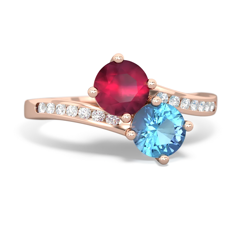 Ruby Channel Set Two Stone 14K Rose Gold ring R5303