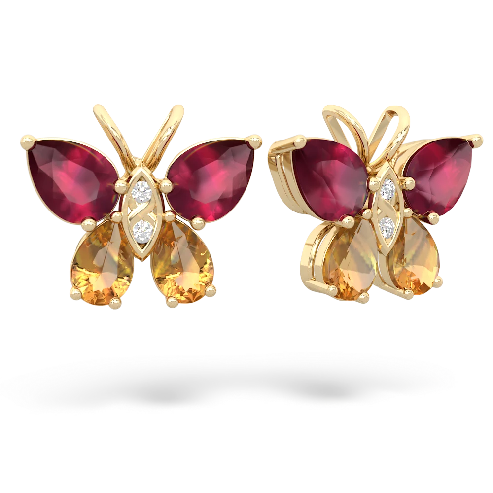 Ruby Butterfly 14K Yellow Gold earrings E2215