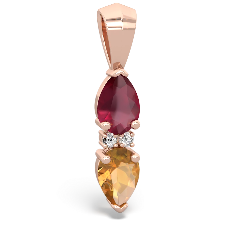 Ruby Bowtie Drop 14K Rose Gold pendant P0865