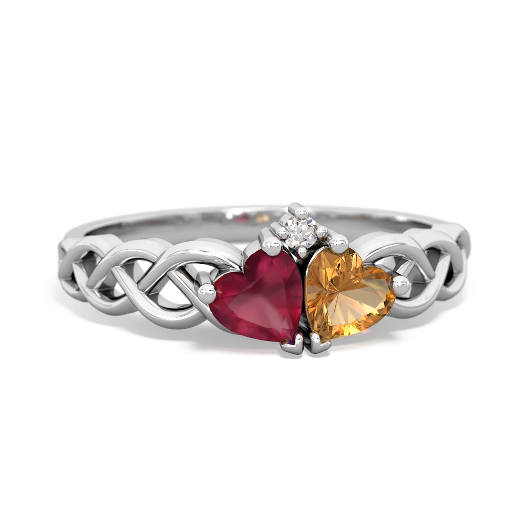 Ruby Heart To Heart Braid 14K White Gold ring R5870