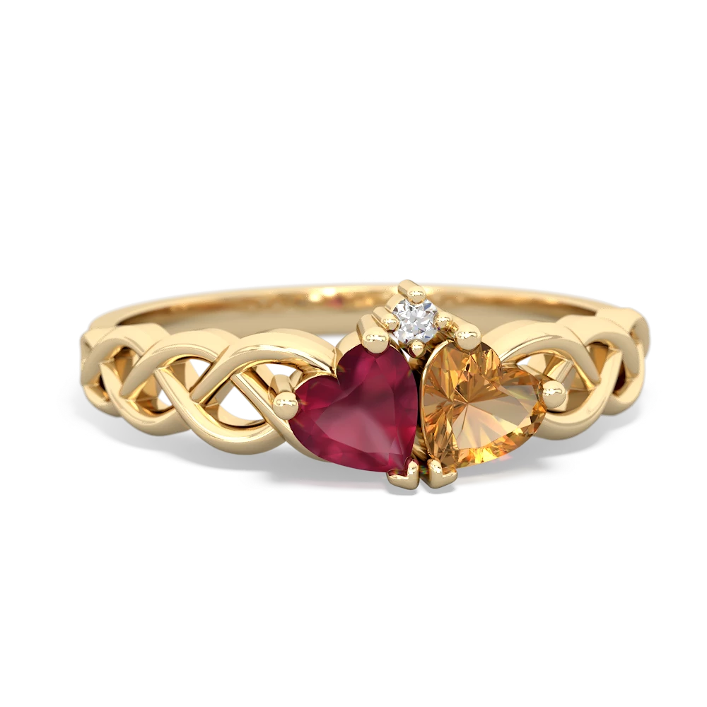 Ruby Heart To Heart Braid 14K Yellow Gold ring R5870