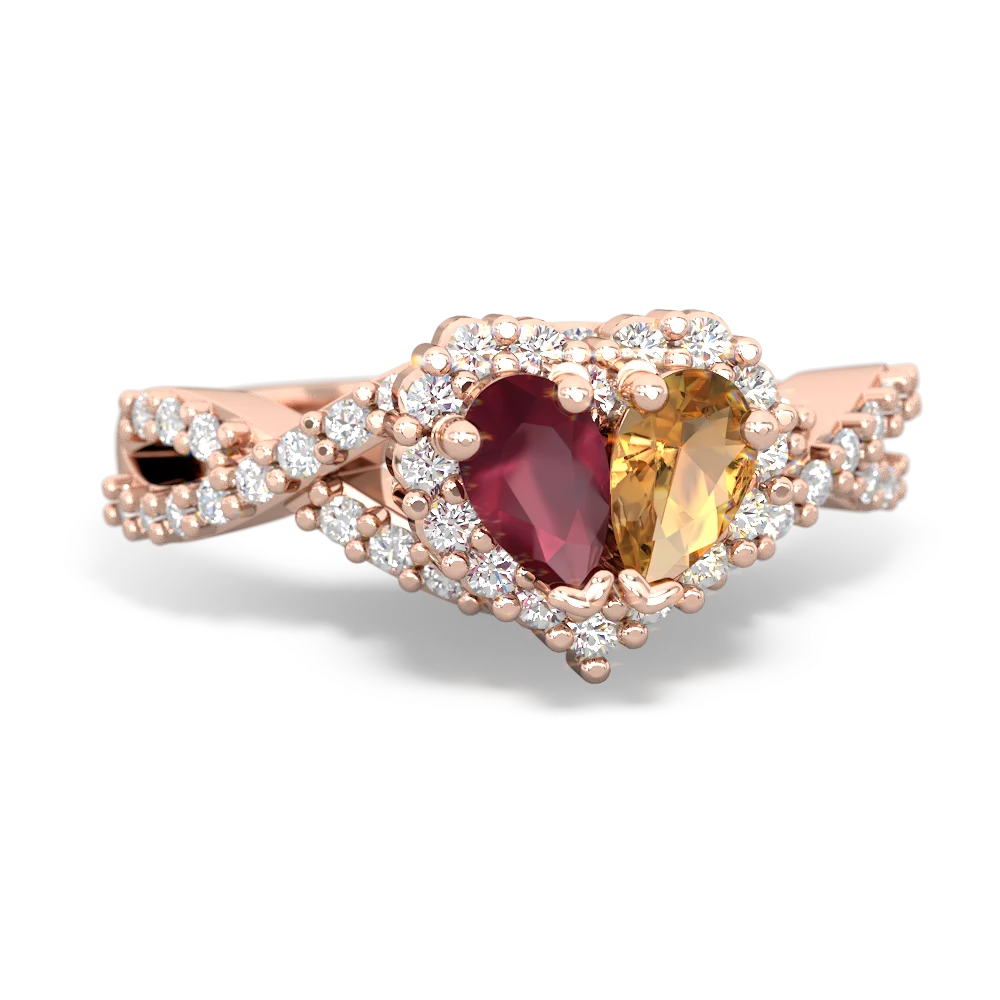 Ruby Diamond Twist 'One Heart' 14K Rose Gold ring R2640HRT