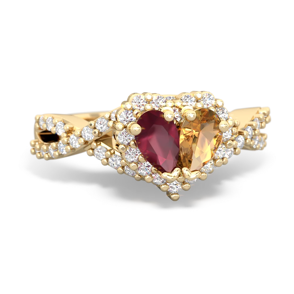 Ruby Diamond Twist 'One Heart' 14K Yellow Gold ring R2640HRT