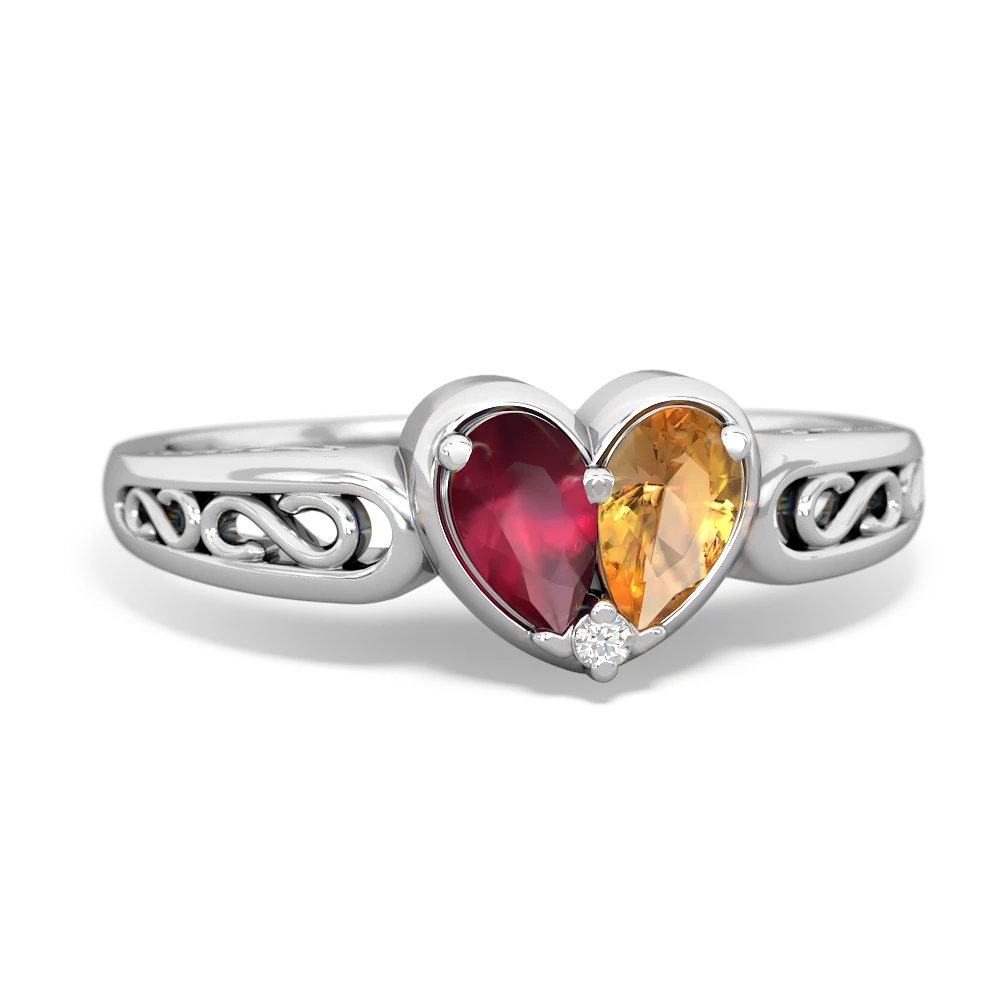 Ruby Filligree 'One Heart' 14K White Gold ring R5070