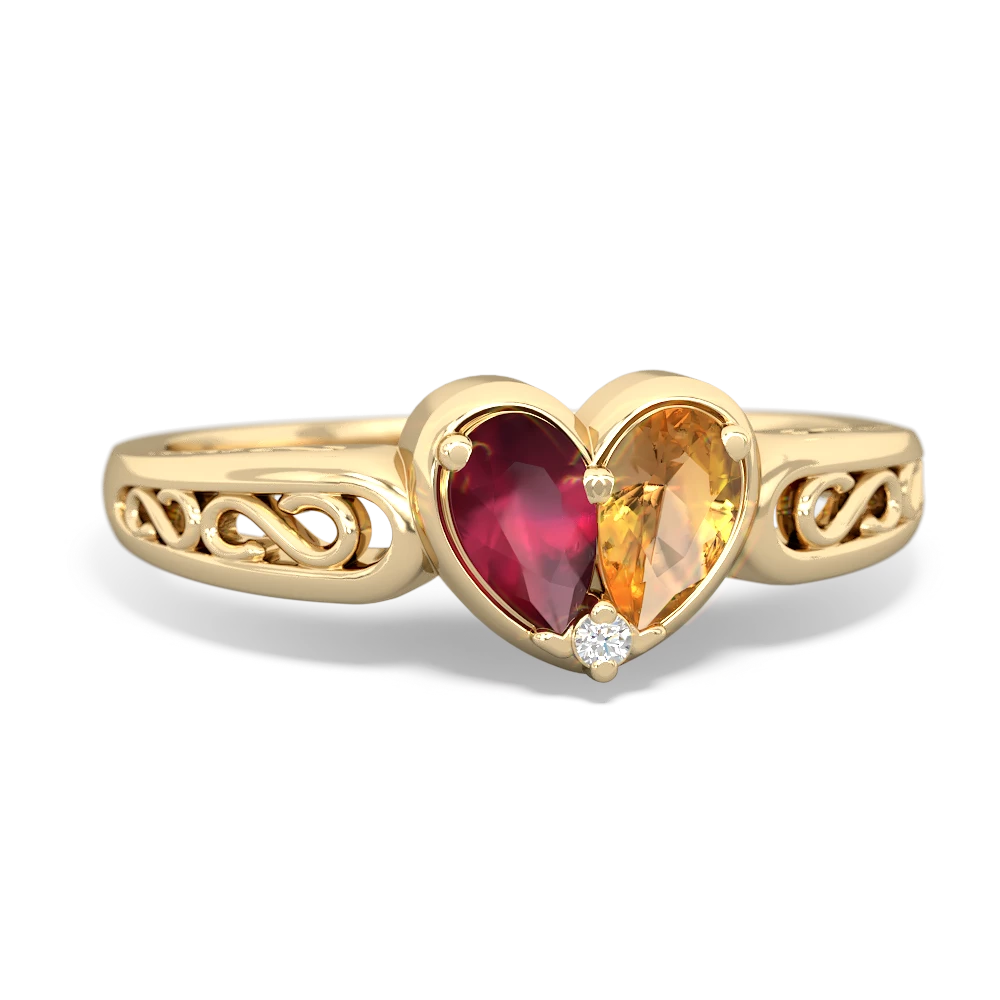 Ruby Filligree 'One Heart' 14K Yellow Gold ring R5070