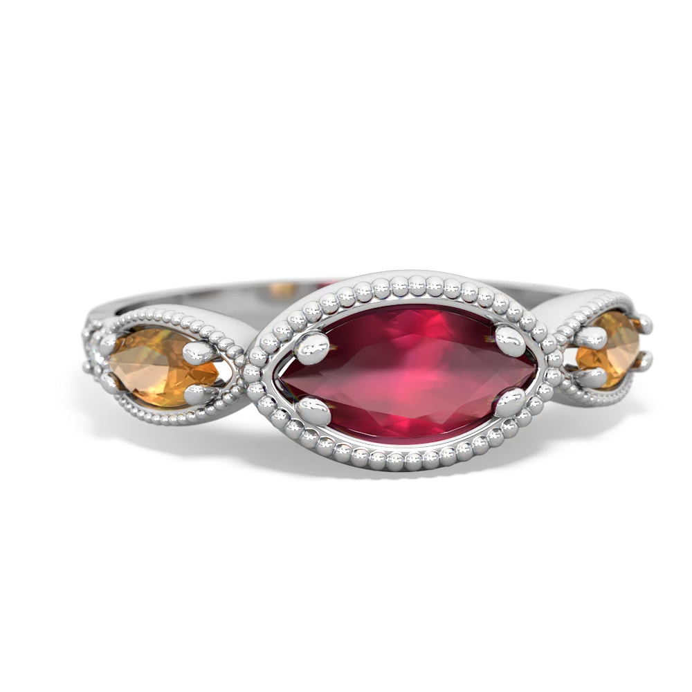 Ruby Milgrain Marquise 14K White Gold ring R5700