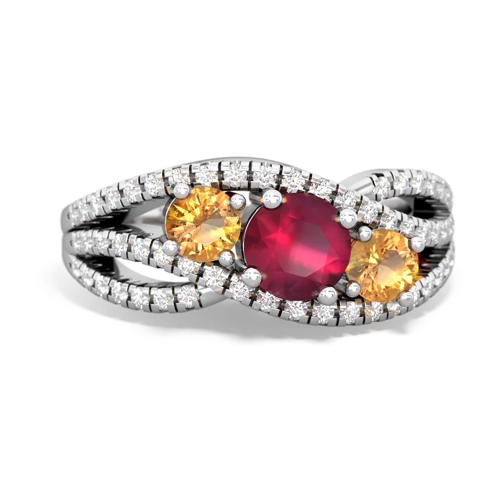 Ruby Three Stone Aurora 14K White Gold ring R3080