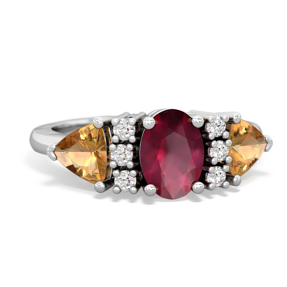 Ruby Antique Style Three Stone 14K White Gold ring R2186