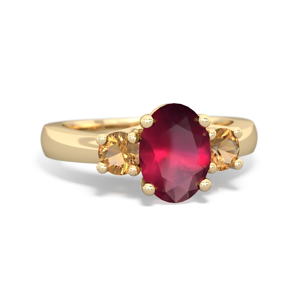 Ruby Three Stone Oval Trellis 14K Yellow Gold ring R4024