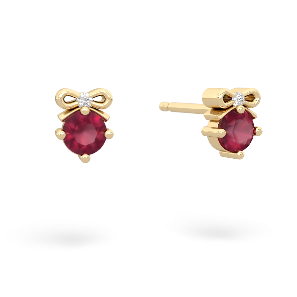 Ruby Diamond Bows 14K Yellow Gold earrings E7002