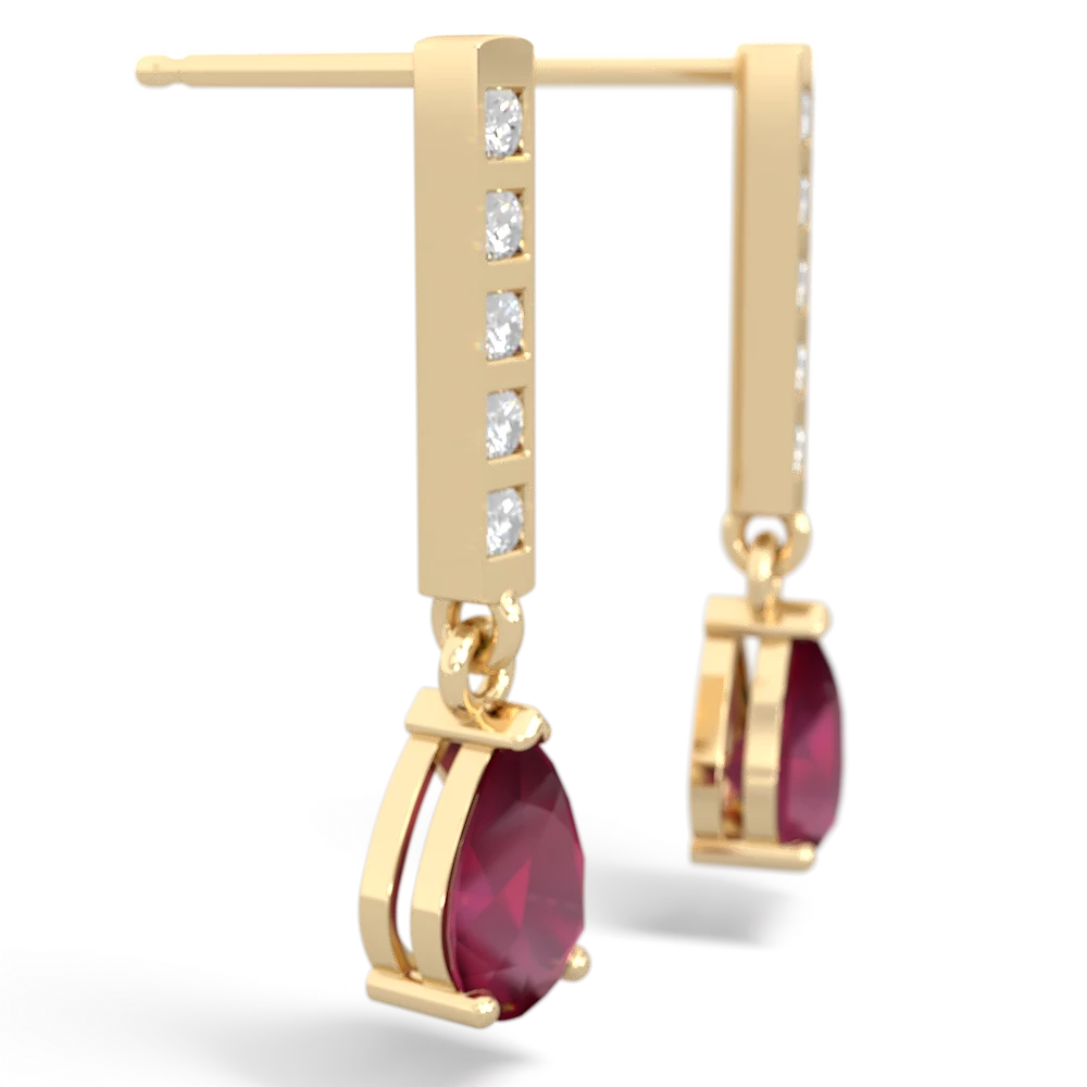 Ruby Art Deco Diamond Drop 14K Yellow Gold earrings E5324