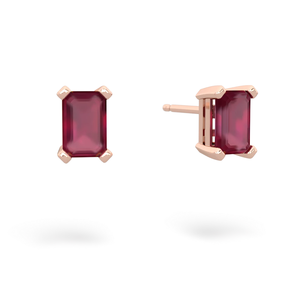 Ruby 6X4mm Emerald-Cut Stud 14K Rose Gold earrings E1855