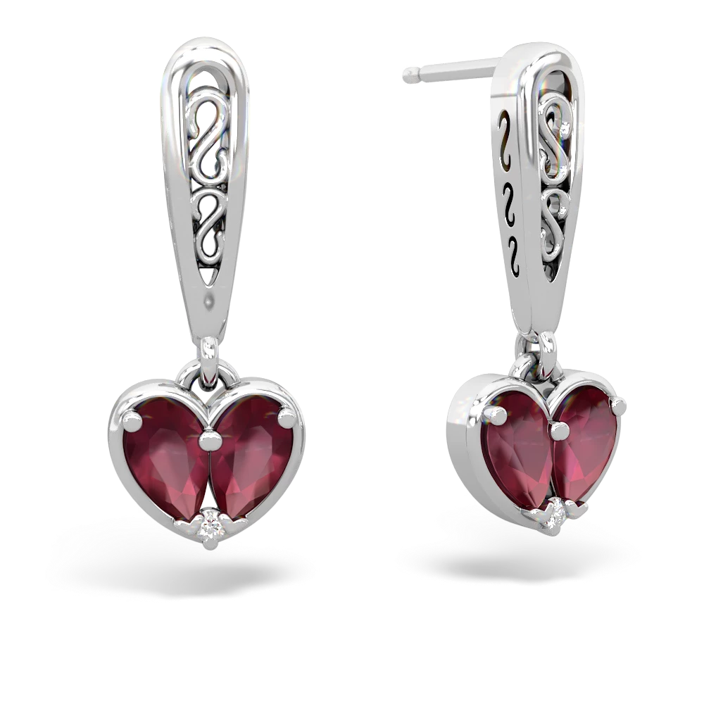 Ruby Filligree Heart 14K White Gold earrings E5070