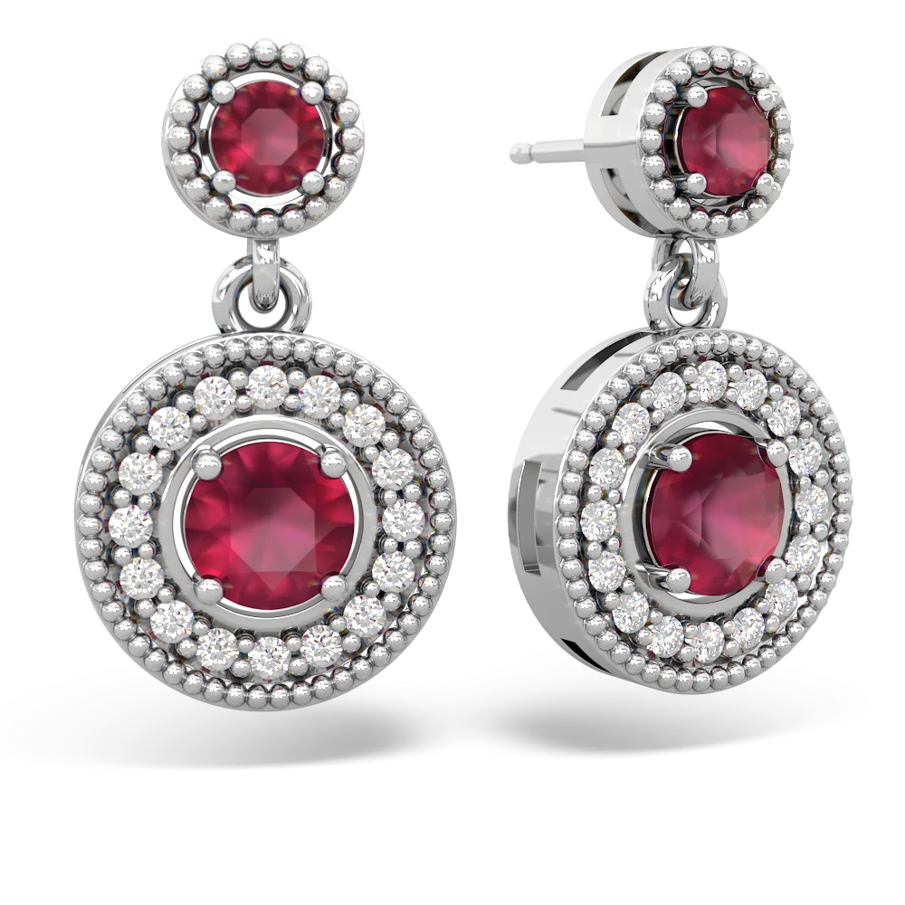 Ruby Halo Dangle 14K White Gold earrings E5319