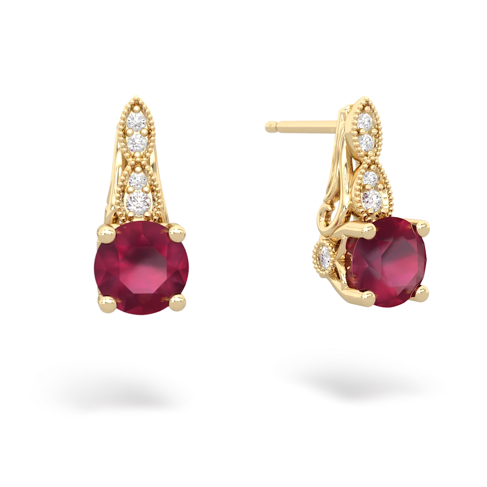 Ruby Antique Elegance Earrings - 14k Yellow Gold 