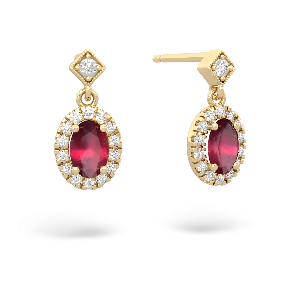 Ruby Antique-Style Halo 14K Yellow Gold earrings E5720