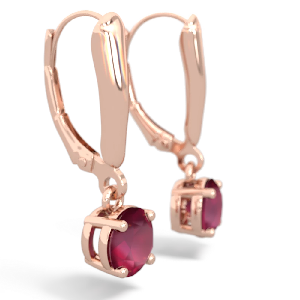 Ruby 6Mm  Round Lever Back 14K Rose Gold earrings E2786