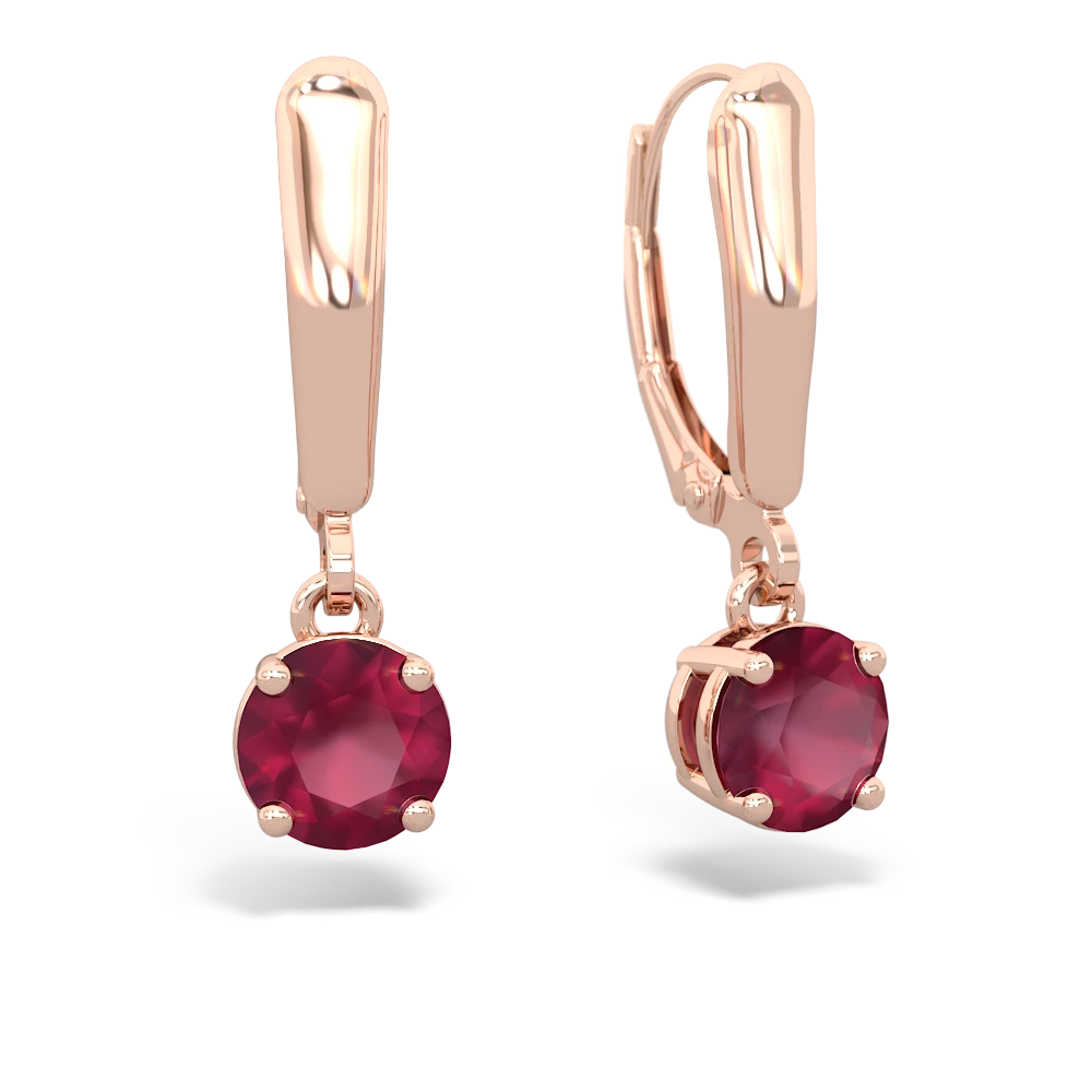 Ruby 6Mm  Round Lever Back 14K Rose Gold earrings E2786