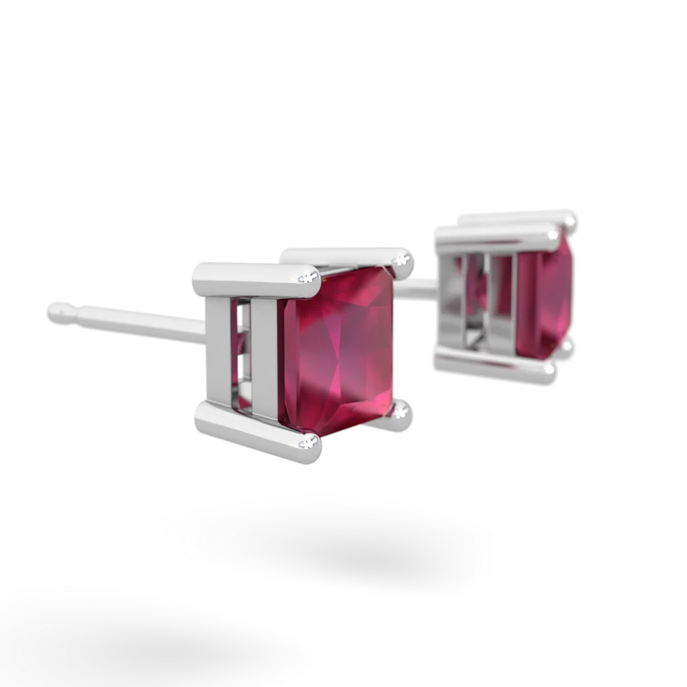 Ruby 5Mm Princess Cut Stud 14K White Gold earrings E1789