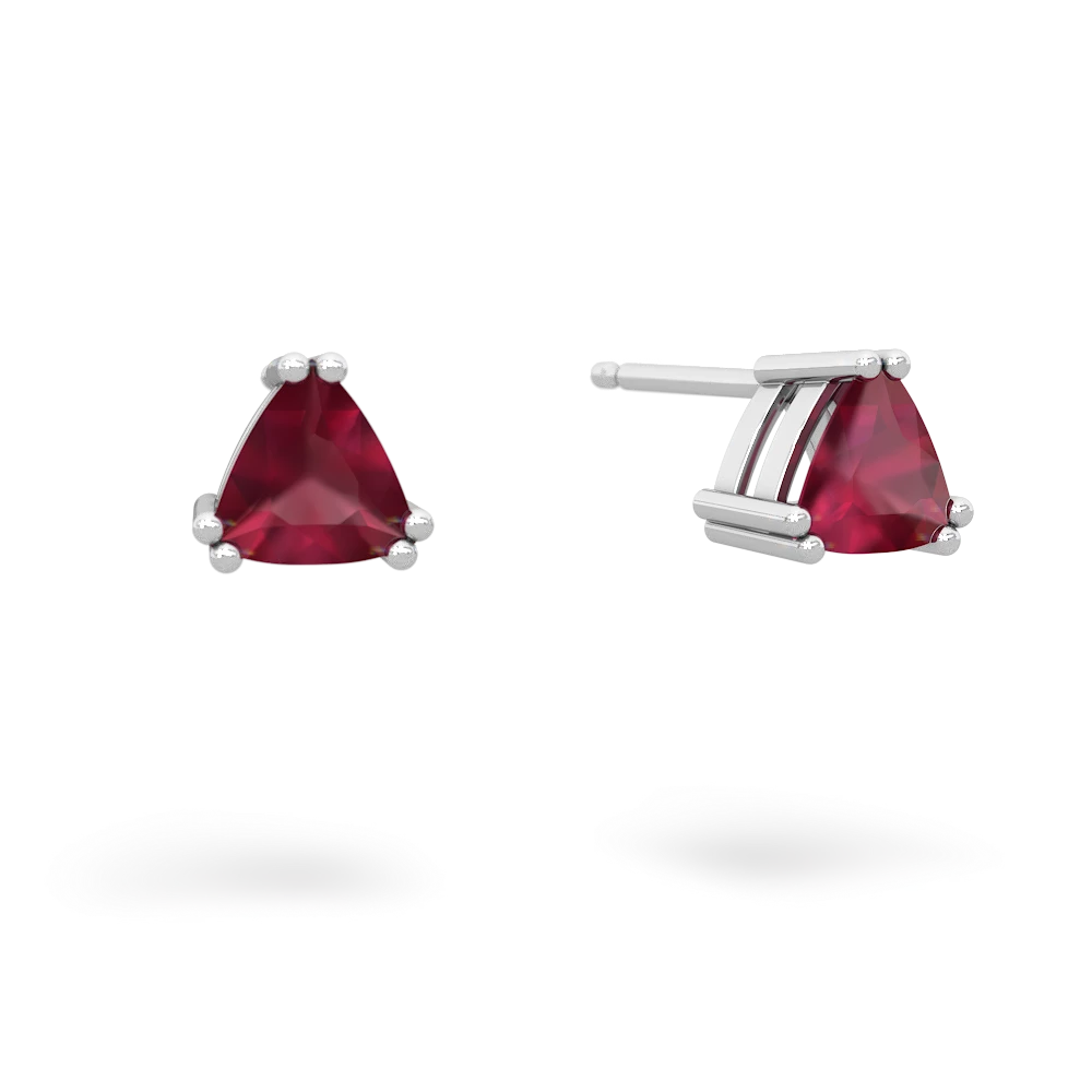 Ruby 5Mm Trillion Stud 14K White Gold earrings E1858