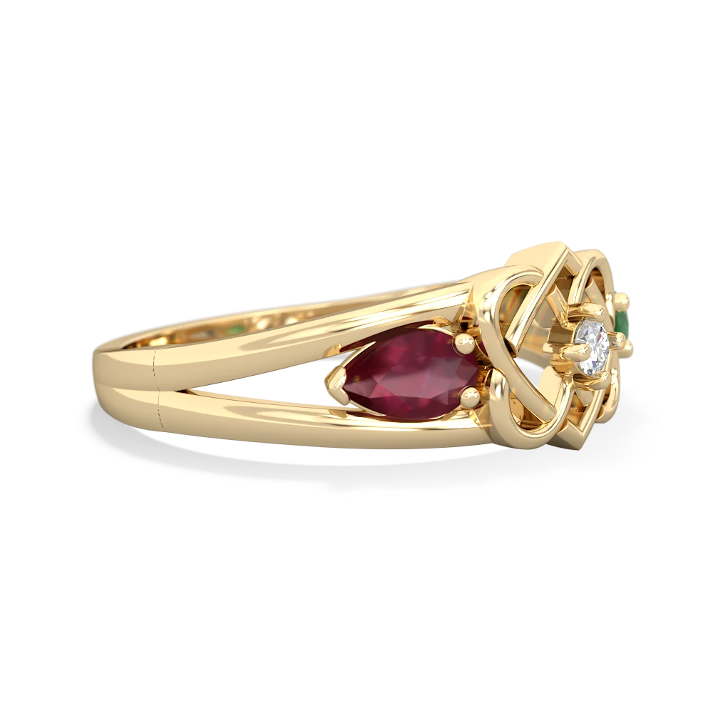 Ruby Hearts Intertwined 14K Yellow Gold ring R5880