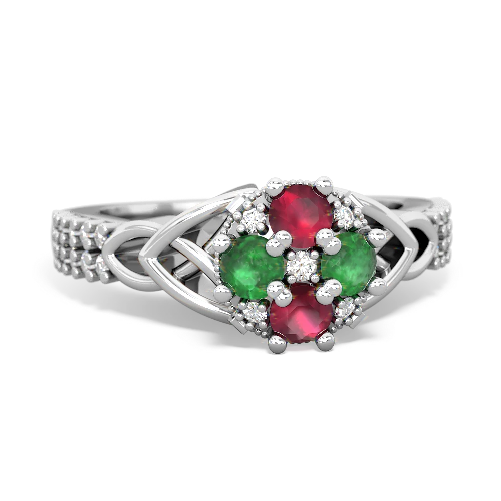 Ruby Celtic Knot Cluster Engagement 14K White Gold ring R26443RD