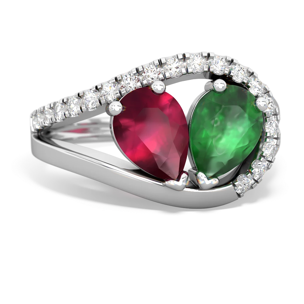 Ruby Nestled Heart Keepsake 14K White Gold ring R5650