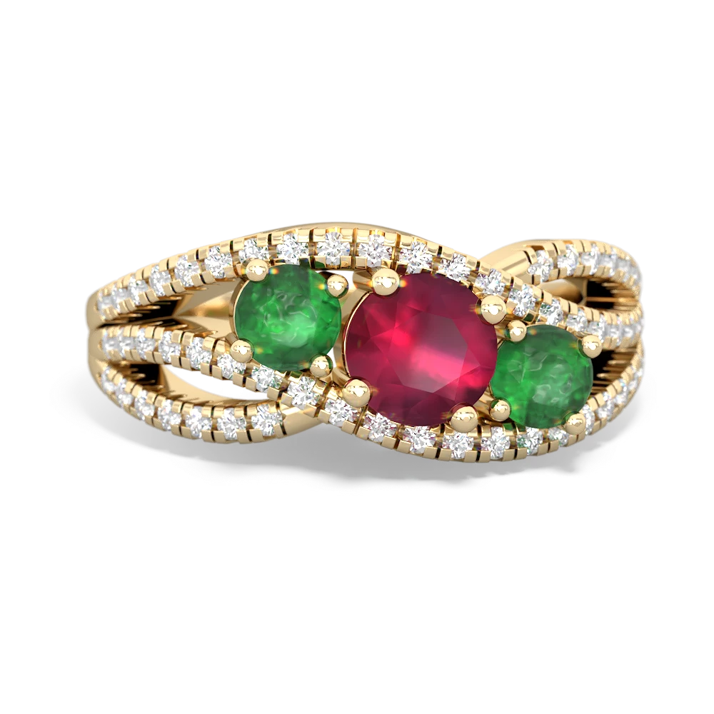 Ruby Three Stone Aurora 14K Yellow Gold ring R3080