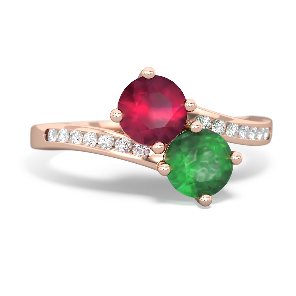 Ruby Channel Set Two Stone 14K Rose Gold ring R5303